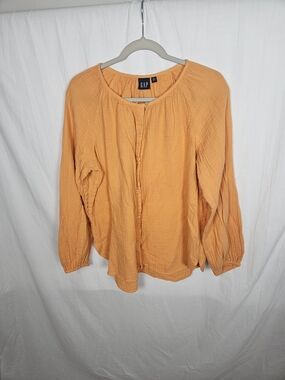 GAP Women's Orange Button-Front Gauze Blouse